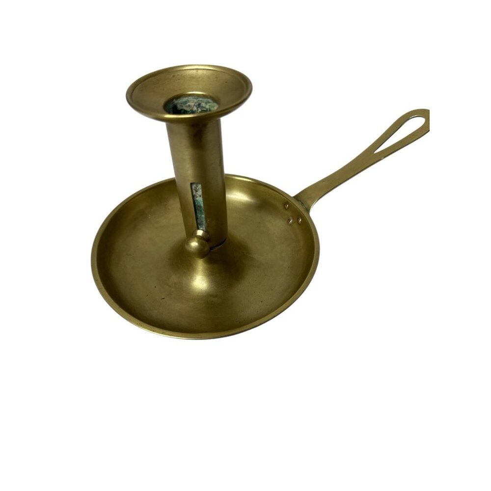 Antique Brass Chamberstick Candleholder Pierced Handle Adjustable Candle Height